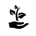 black and white logo of hand holding a plant